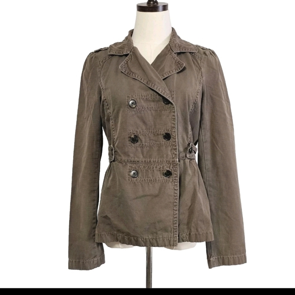 Ann Taylor LOFT Small Army  Green Double Breasted Cargo Utility Women’s Jacket